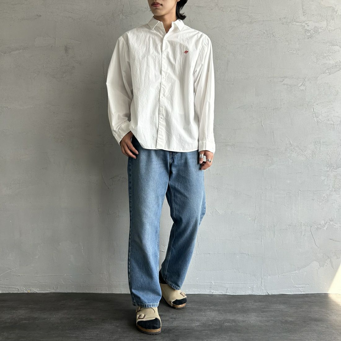 DANTON [ダントン] コットンタイプライター リンクルシャツ [DT-B0344TYF] WHITE &&モデル身長：179cm 着用サイズ：40&&