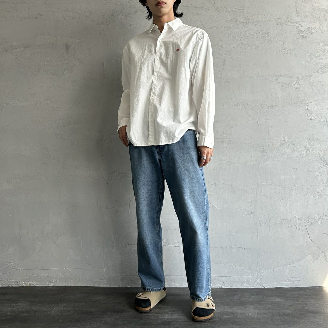 DANTON [ダントン] コットンタイプライター リンクルシャツ [DT-B0344TYF] WHITE &&モデル身長：179cm 着用サイズ：40&&