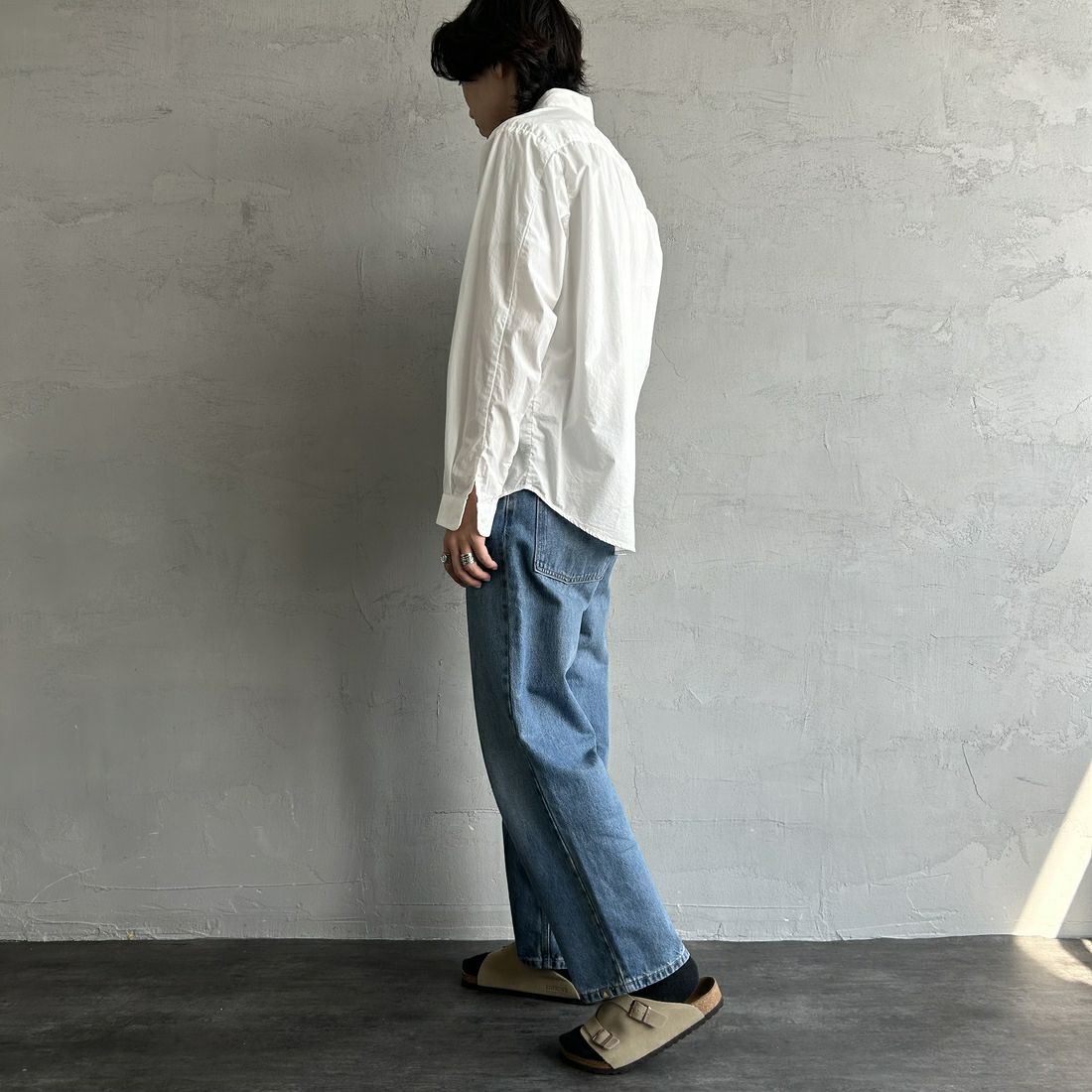 DANTON [ダントン] コットンタイプライター リンクルシャツ [DT-B0344TYF] WHITE &&モデル身長：179cm 着用サイズ：40&&