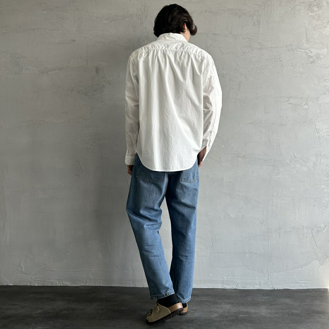 DANTON [ダントン] コットンタイプライター リンクルシャツ [DT-B0344TYF] WHITE &&モデル身長：179cm 着用サイズ：40&&
