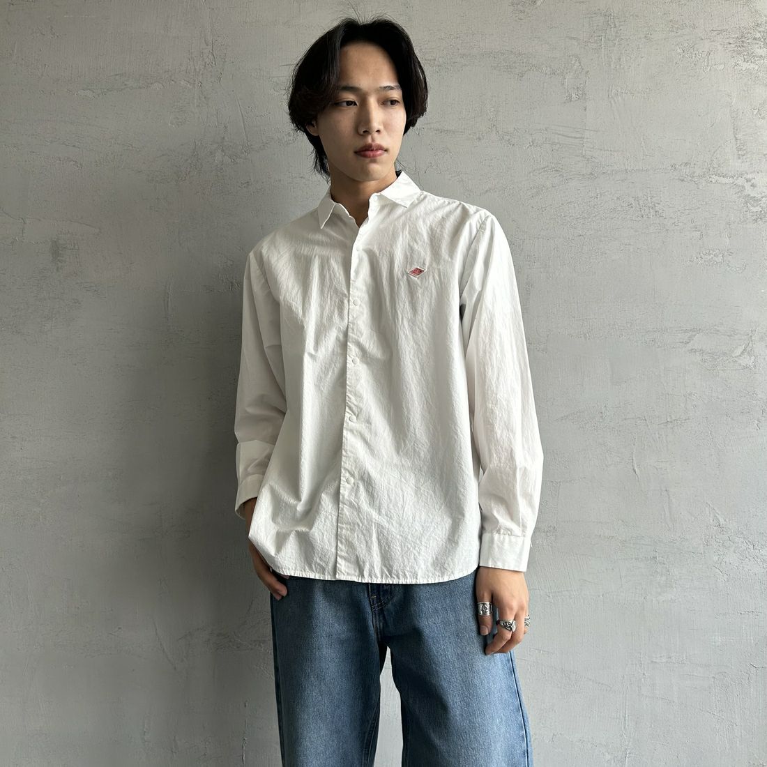 DANTON [ダントン] コットンタイプライター リンクルシャツ [DT-B0344TYF] WHITE &&モデル身長：179cm 着用サイズ：38&&
