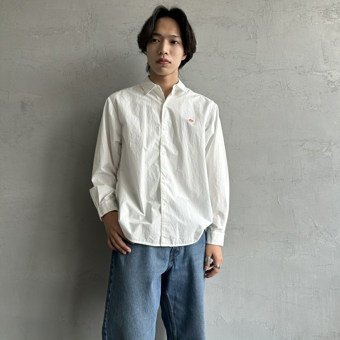 DANTON [ダントン] コットンタイプライター リンクルシャツ [DT-B0344TYF] WHITE &&モデル身長：179cm 着用サイズ：38&&