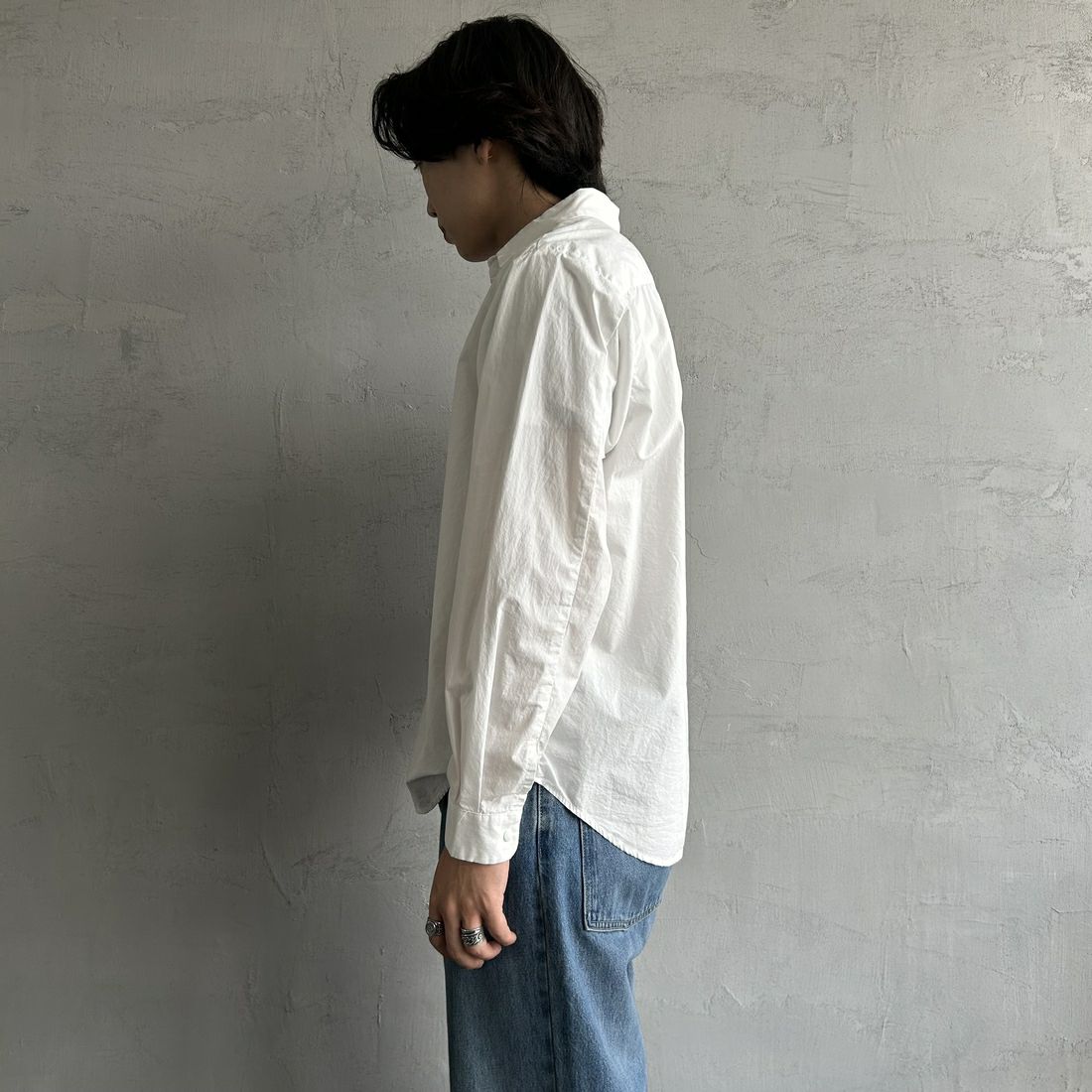 DANTON [ダントン] コットンタイプライター リンクルシャツ [DT-B0344TYF] WHITE &&モデル身長：179cm 着用サイズ：38&&