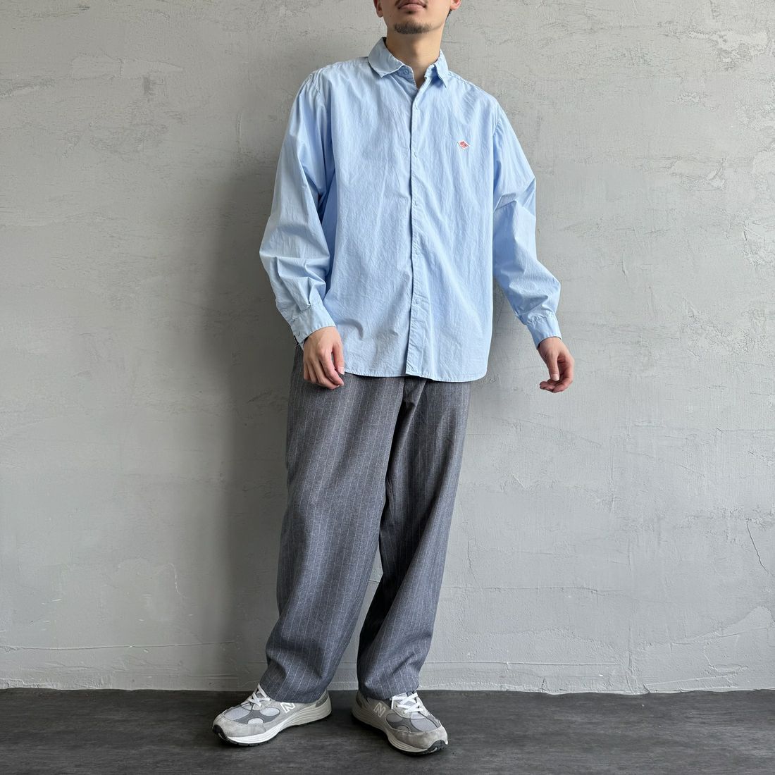 DANTON [ダントン] コットンタイプライター リンクルシャツ [DT-B0344TYF] SAX &&モデル身長：168cm 着用サイズ：38&&