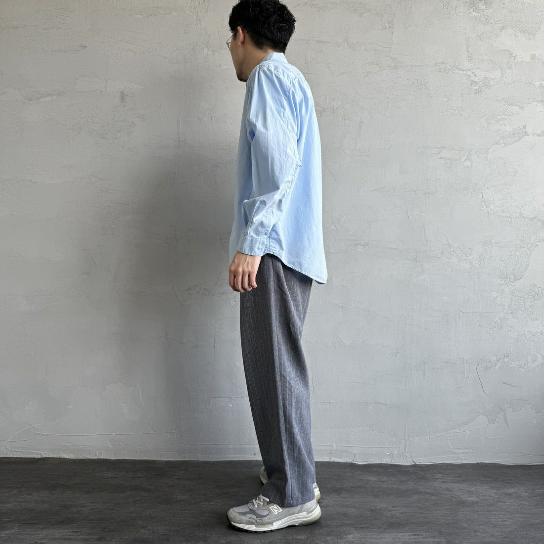 DANTON [ダントン] コットンタイプライター リンクルシャツ [DT-B0344TYF] SAX &&モデル身長：168cm 着用サイズ：38&&