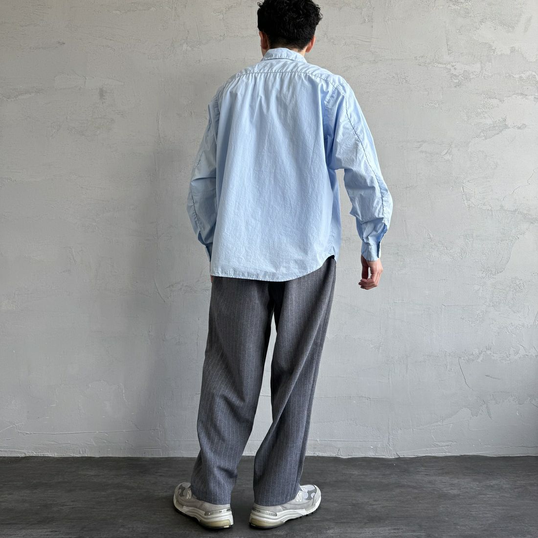 DANTON [ダントン] コットンタイプライター リンクルシャツ [DT-B0344TYF] SAX &&モデル身長：168cm 着用サイズ：38&&