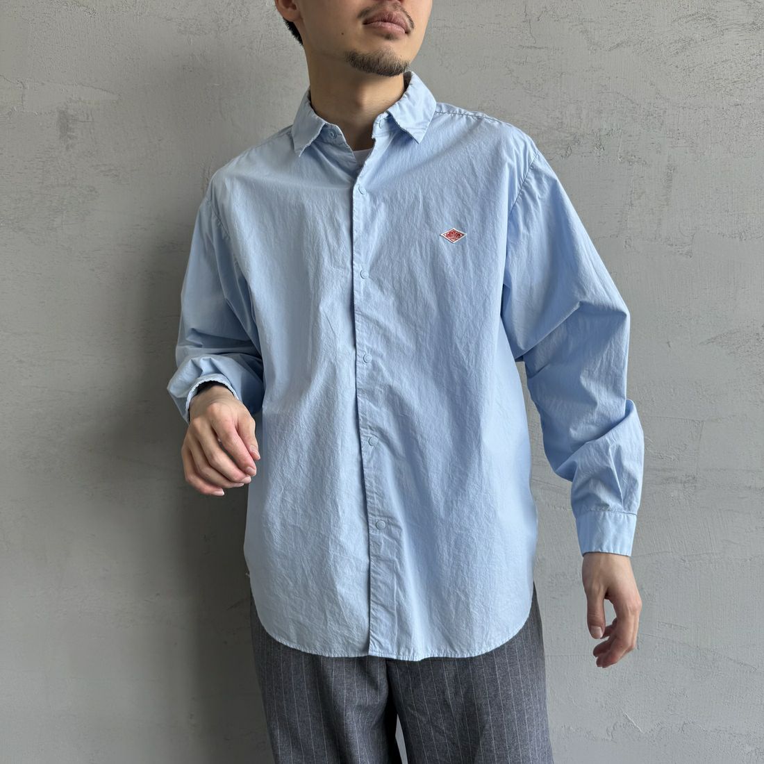 DANTON [ダントン] コットンタイプライター リンクルシャツ [DT-B0344TYF] SAX &&モデル身長：168cm 着用サイズ：38&&