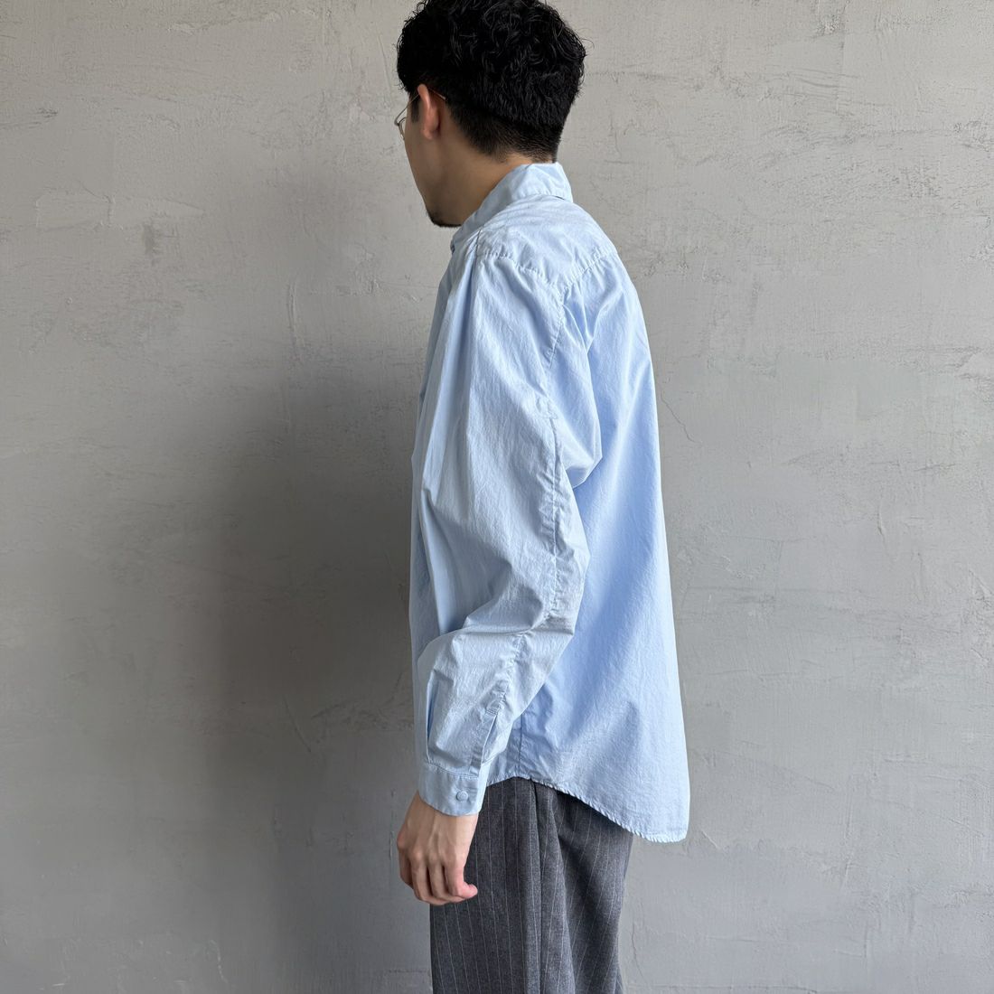DANTON [ダントン] コットンタイプライター リンクルシャツ [DT-B0344TYF] SAX &&モデル身長：168cm 着用サイズ：38&&