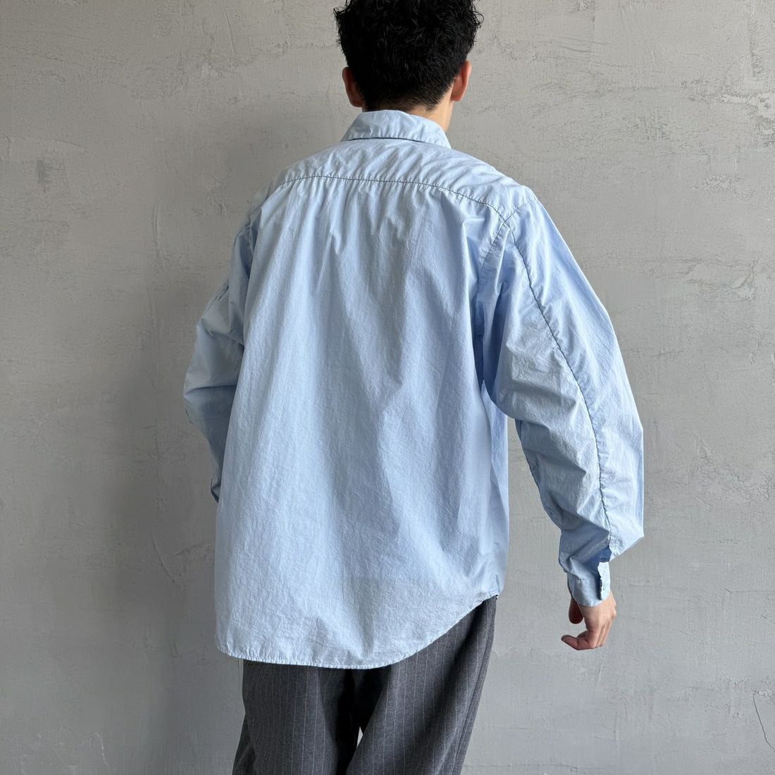 DANTON [ダントン] コットンタイプライター リンクルシャツ [DT-B0344TYF] SAX &&モデル身長：168cm 着用サイズ：38&&