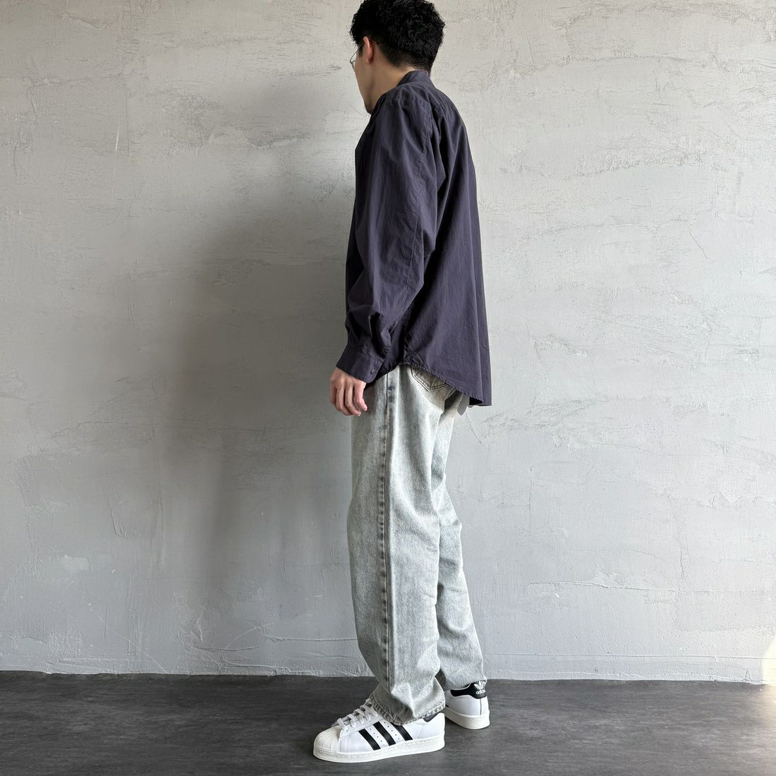 DANTON [ダントン] コットンタイプライター リンクルシャツ [DT-B0344TYF] NAVY &&モデル身長：168cm 着用サイズ：40&&