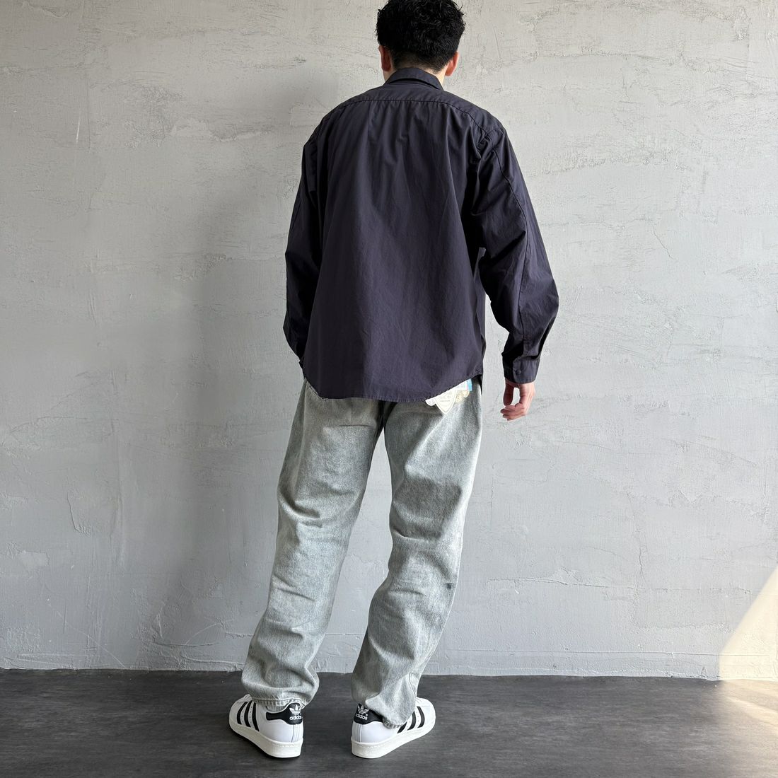 DANTON [ダントン] コットンタイプライター リンクルシャツ [DT-B0344TYF] NAVY &&モデル身長：168cm 着用サイズ：40&&
