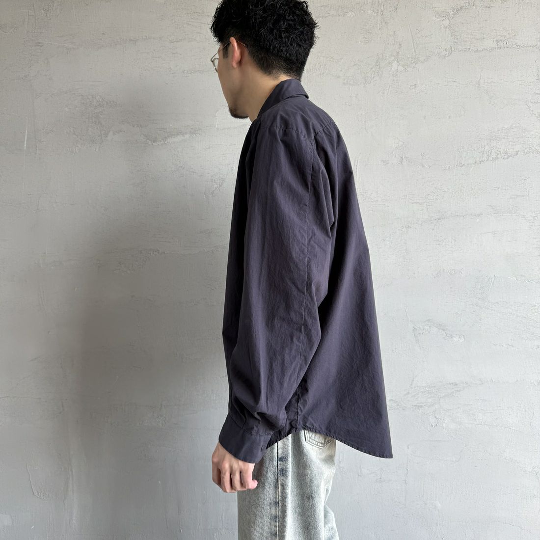 DANTON [ダントン] コットンタイプライター リンクルシャツ [DT-B0344TYF] NAVY &&モデル身長：168cm 着用サイズ：40&&
