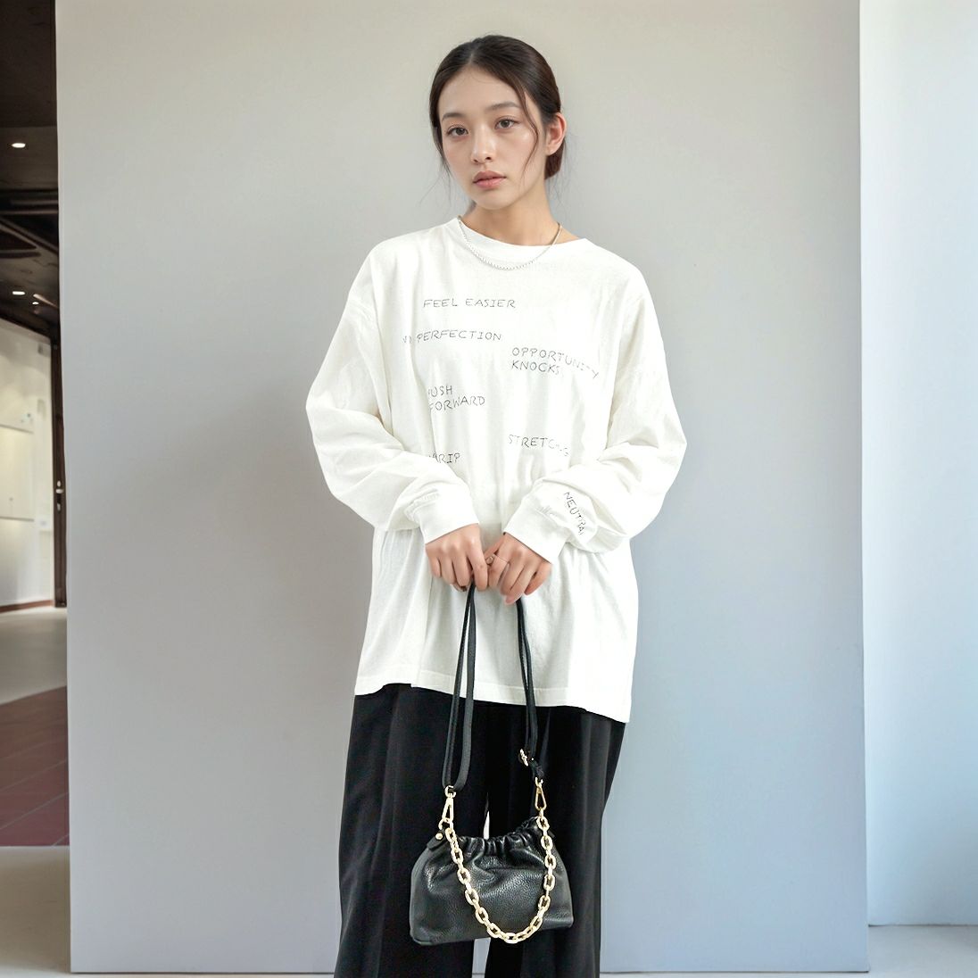 Quand [クアンド] ロングスリーブTシャツ [3111714] 104 OFF WH &&モデル身長：167cm 着用サイズ：F&&