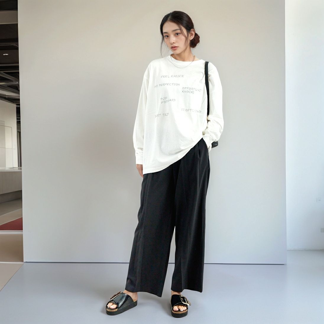 Quand [クアンド] ロングスリーブTシャツ [3111714] 104 OFF WH &&モデル身長：167cm 着用サイズ：F&&