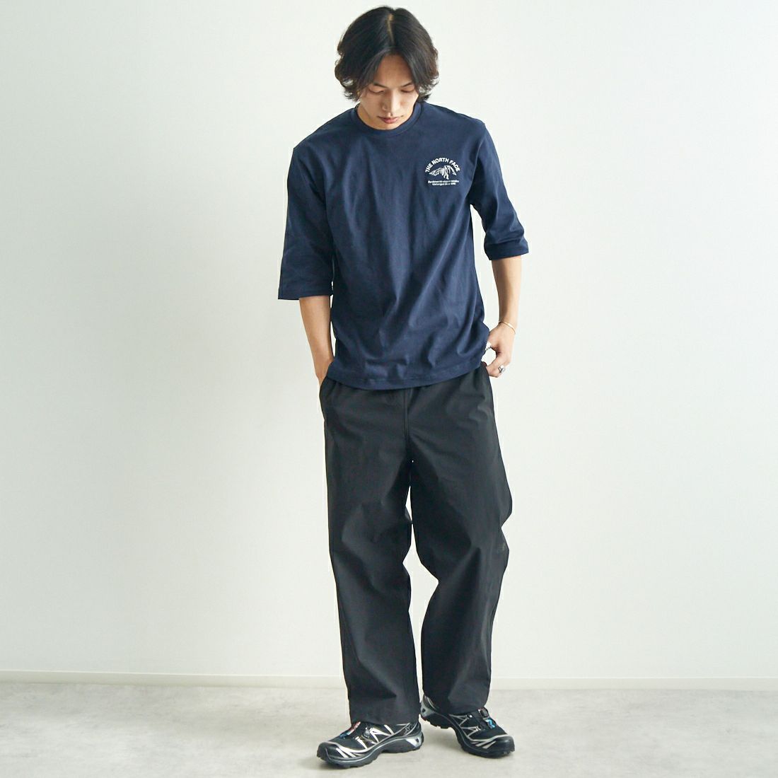 THE NORTH FACE [ザ ノースフェイス] クォータースリーブワンポイントロゴティー [NT32537] UN &&モデル身長：179cm 着用サイズ：M&&