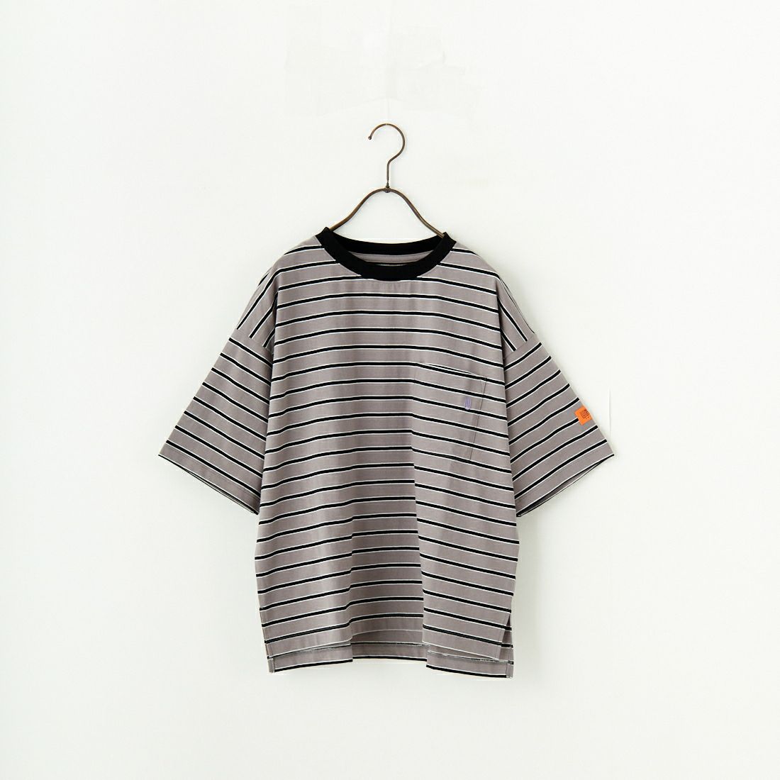 UNIVERSAL OVERALL [ユニバーサルオーバーオール] 別注 ワイドシルエット ポケットTシャツ [U2512815IN-JF] GRY BORDER