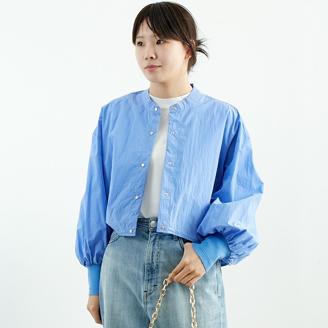 DIGNITE COLLIER [ディニテコリエ] ショートスナップブラウス [80254112] 070 ﾌﾞﾙｰ &&モデル身長：167cm 着用サイズ：F&&