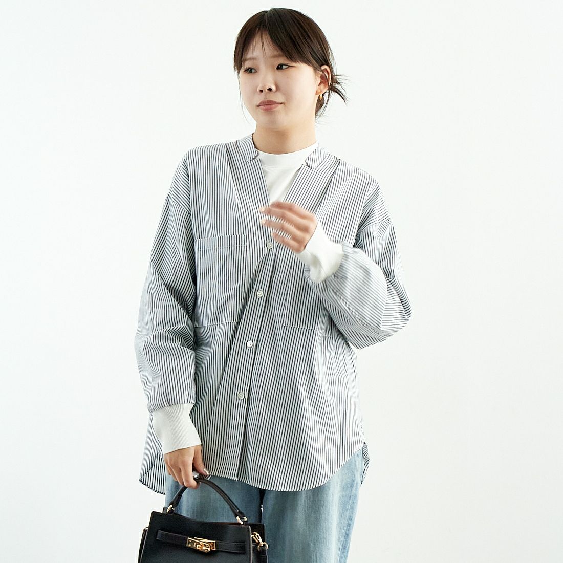 Munich [ミューニック] リブカフシャツ [MN251T27] 239 NVY.S &&モデル身長：167cm 着用サイズ：ONE SIZE&&