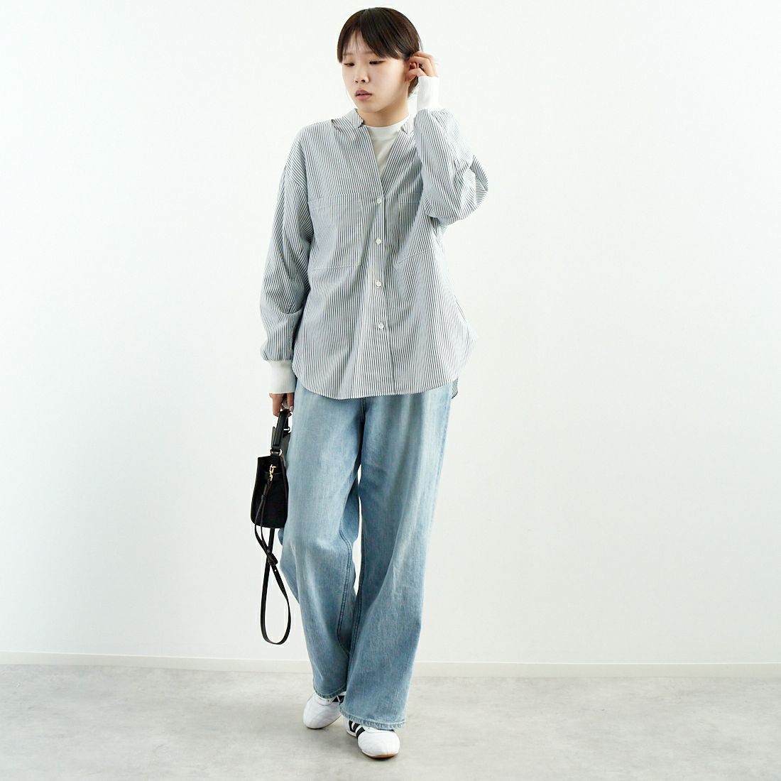 Munich [ミューニック] リブカフシャツ [MN251T27] 239 NVY.S &&モデル身長：167cm 着用サイズ：ONE SIZE&&