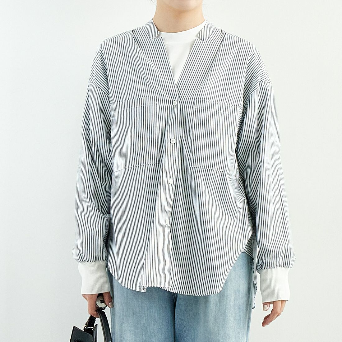 Munich [ミューニック] リブカフシャツ [MN251T27] 239 NVY.S &&モデル身長：167cm 着用サイズ：ONE SIZE&&