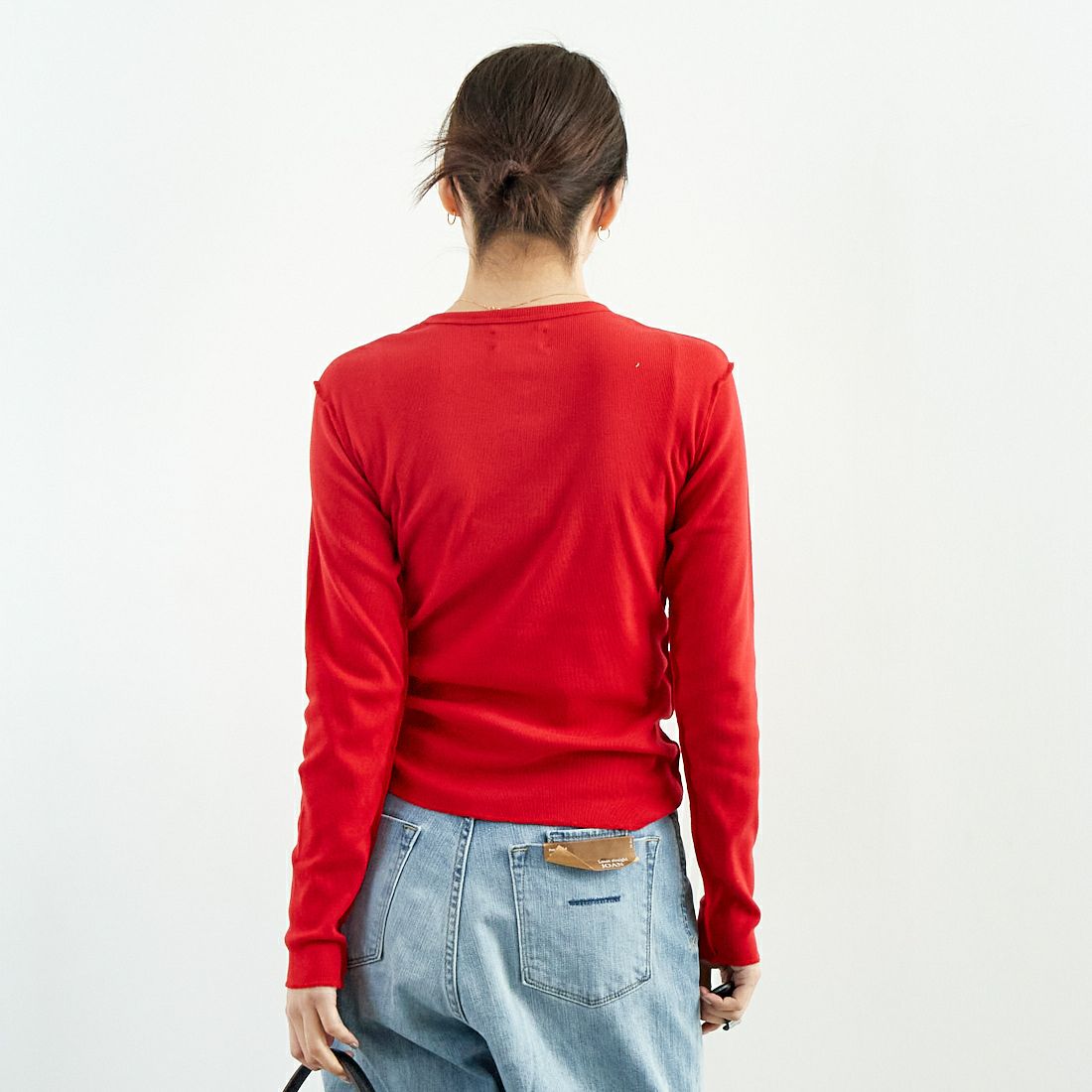 MEYAME [メヤメ] サイドステッチリブカーディガン [MEY-1835] RED &&モデル身長：167cm 着用サイズ：F&&