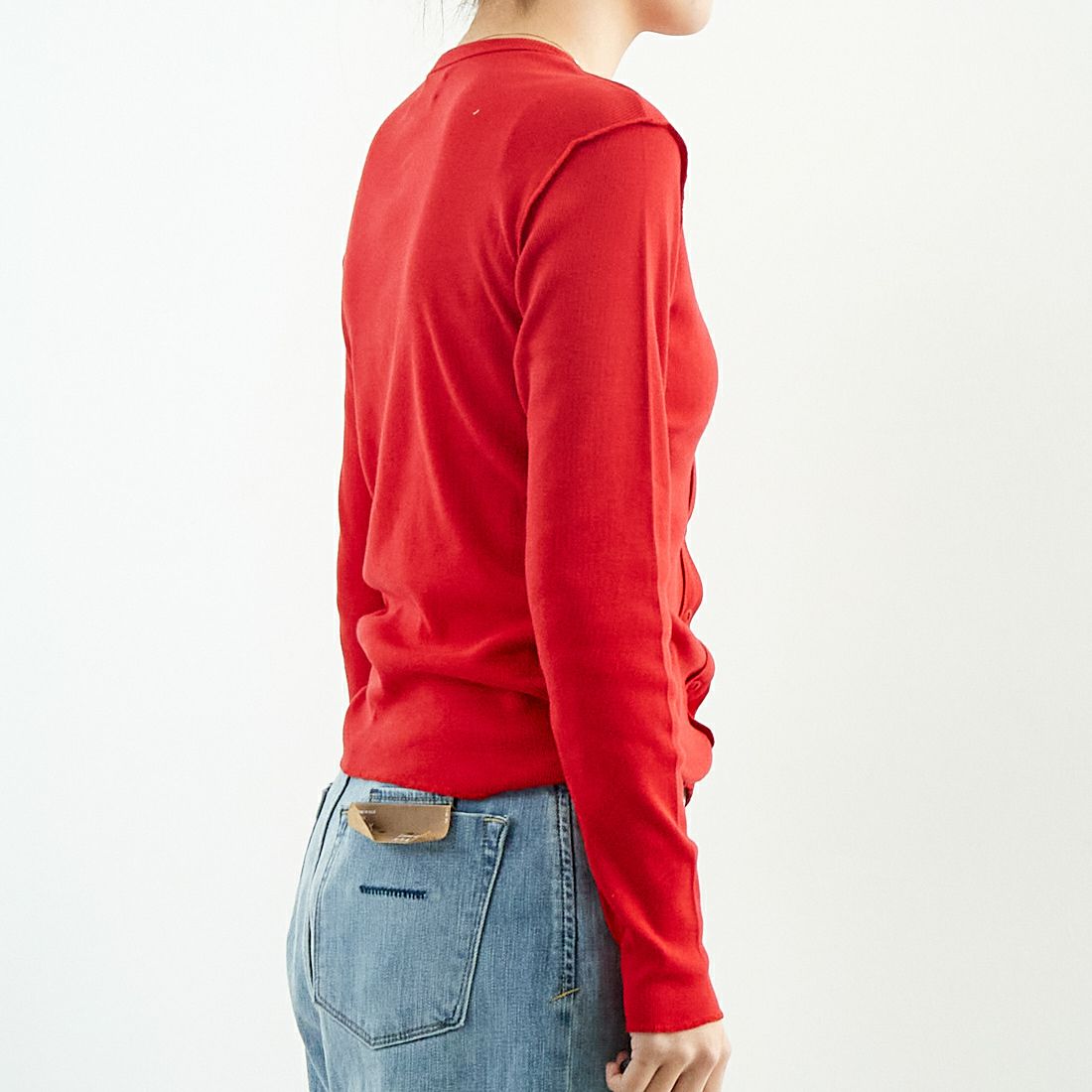 MEYAME [メヤメ] サイドステッチリブカーディガン [MEY-1835] RED &&モデル身長：167cm 着用サイズ：F&&