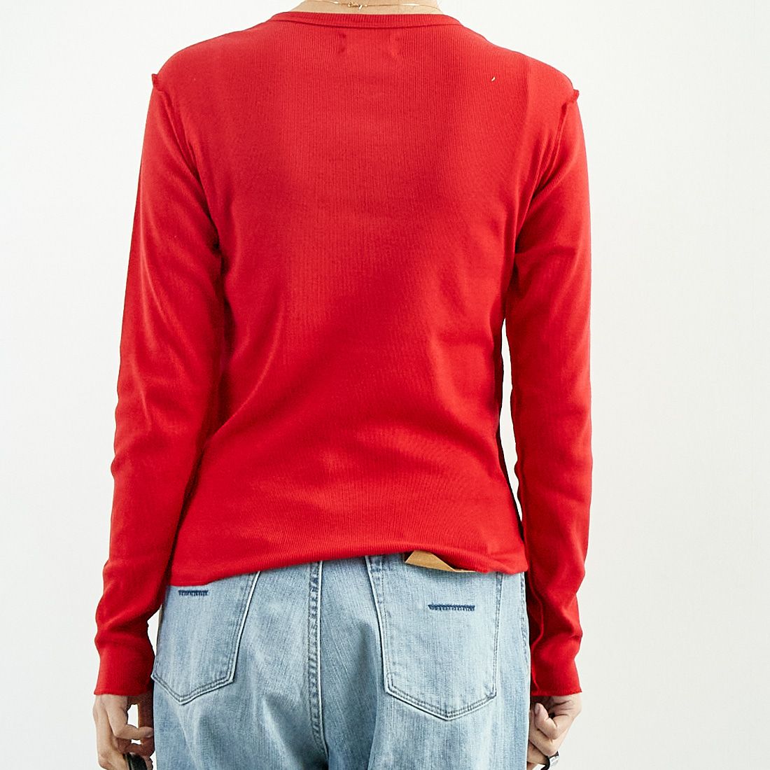 MEYAME [メヤメ] サイドステッチリブカーディガン [MEY-1835] RED &&モデル身長：167cm 着用サイズ：F&&