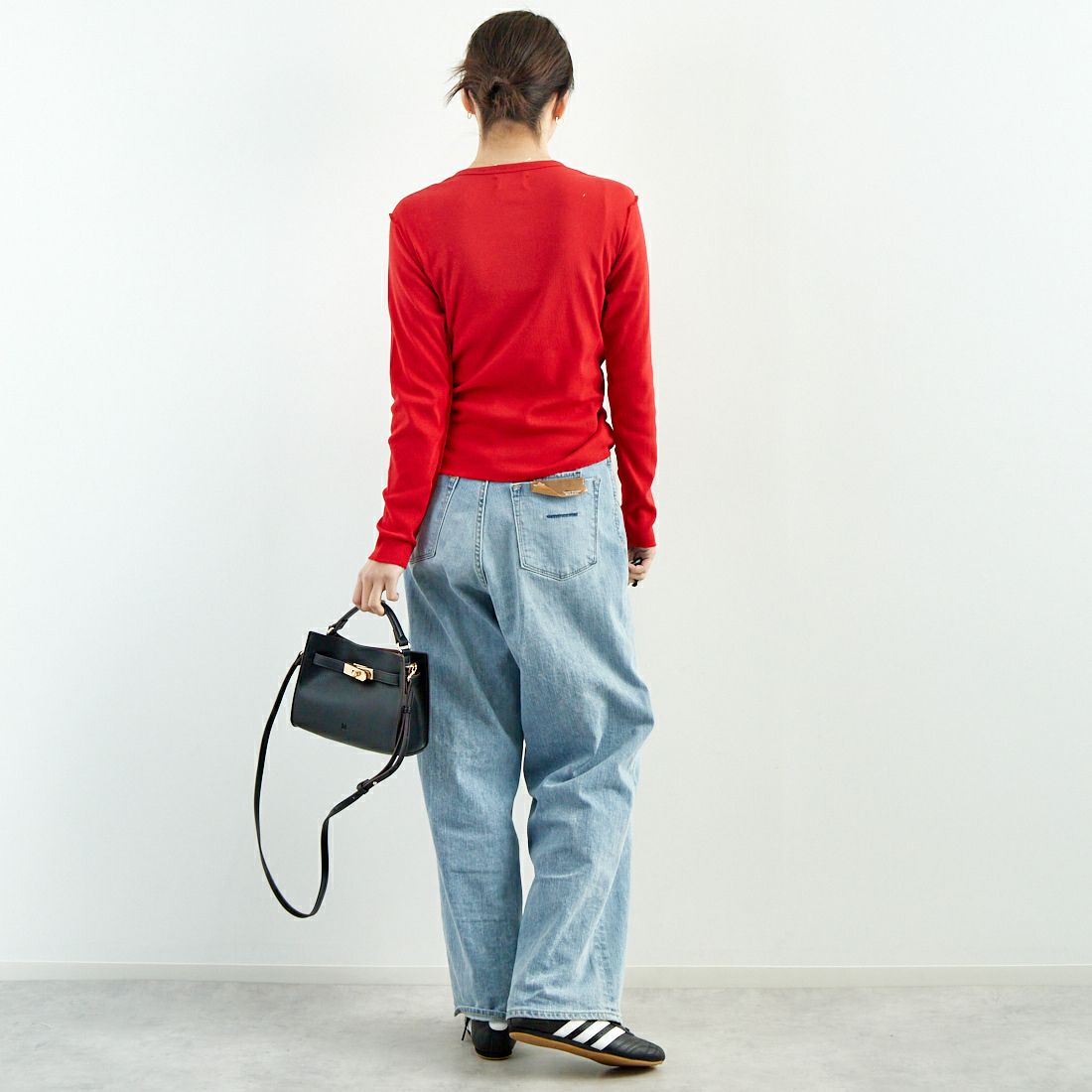 MEYAME [メヤメ] サイドステッチリブカーディガン [MEY-1835] RED &&モデル身長：167cm 着用サイズ：F&&