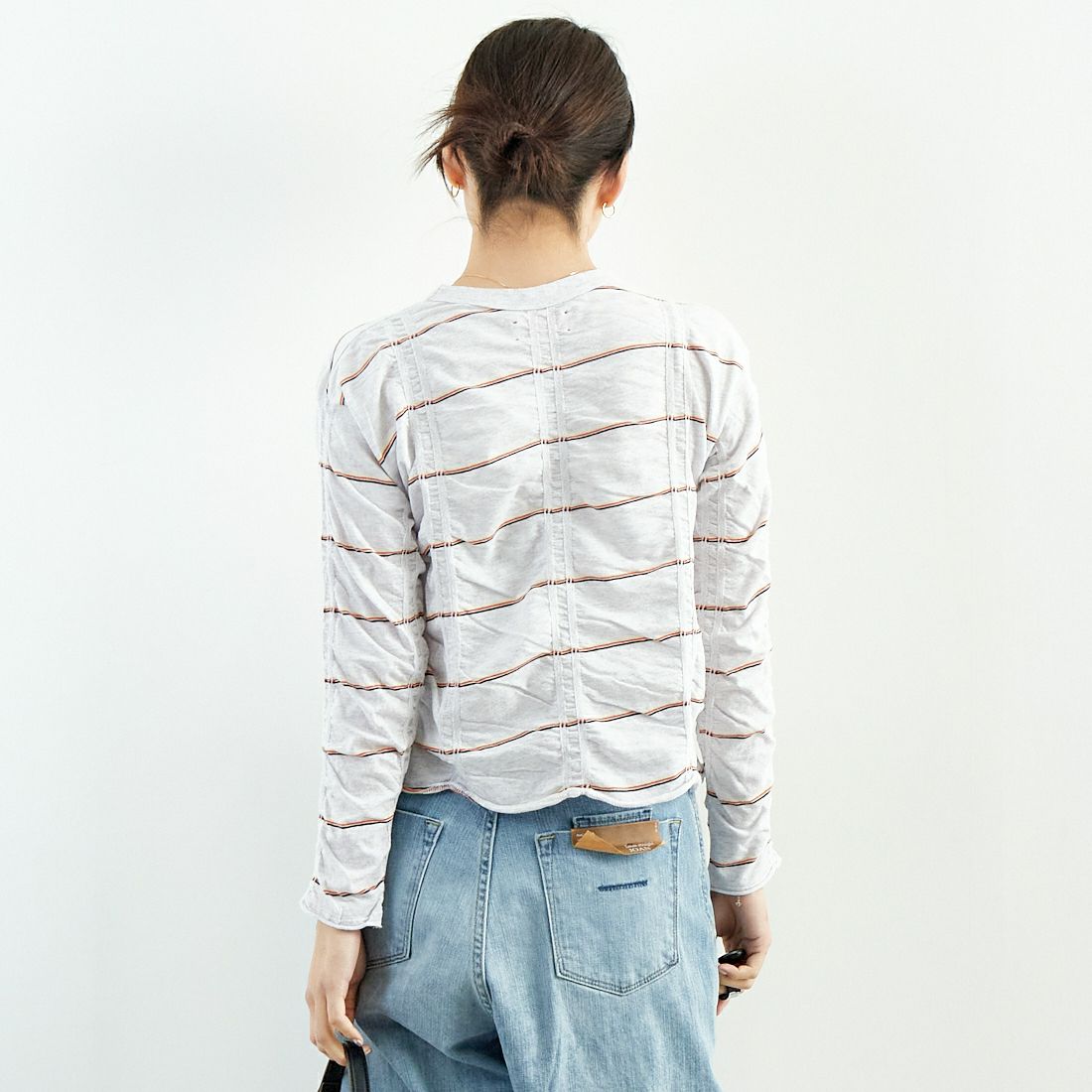 MEYAME [メヤメ] タックジャガードボーダープルオーバー [MEY-1829] H.GREY &&モデル身長：167cm 着用サイズ：F&&