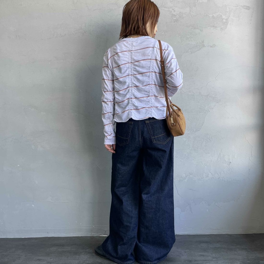 MEYAME [メヤメ] タックジャガードボーダープルオーバー [MEY-1829] H.GREY &&モデル身長：167cm 着用サイズ：F&&