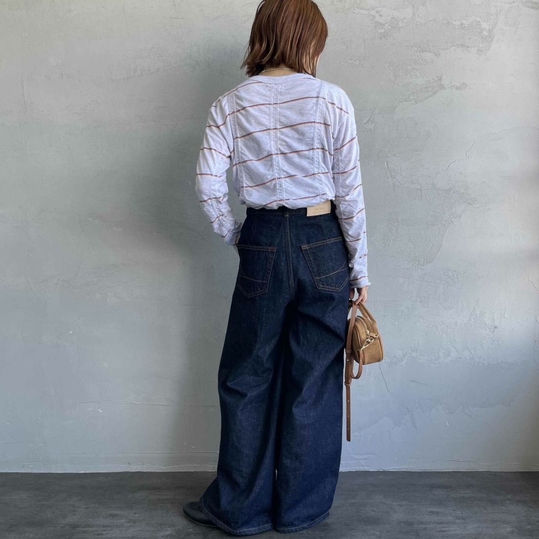 MEYAME [メヤメ] タックジャガードボーダープルオーバー [MEY-1829] H.GREY &&モデル身長：167cm 着用サイズ：F&&