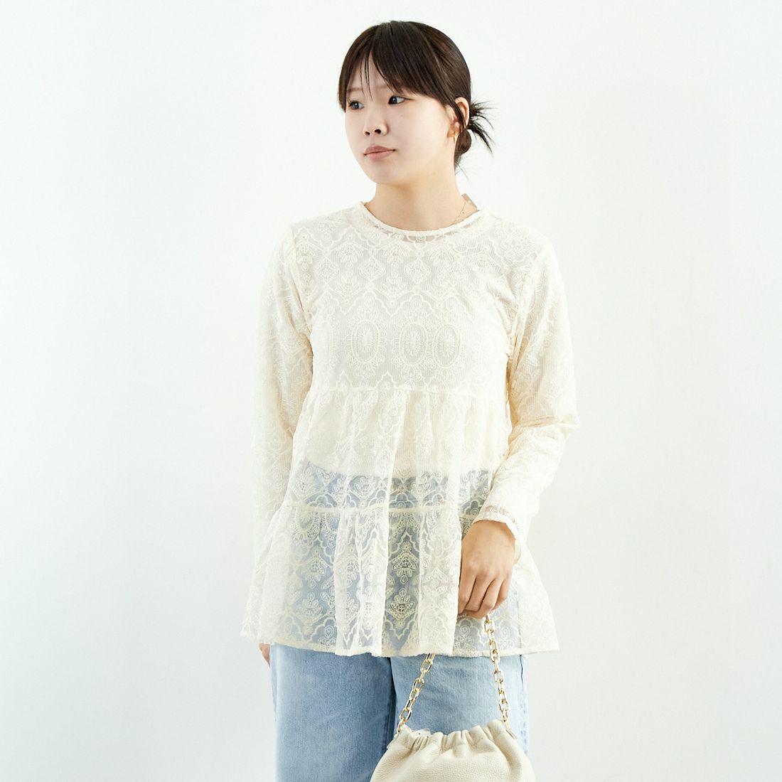 TORRAZZO DONNA [トラッゾドンナ] レースティアードブラウス [6259-469] 43 BEIGE &&モデル身長：167cm 着用サイズ：F&&