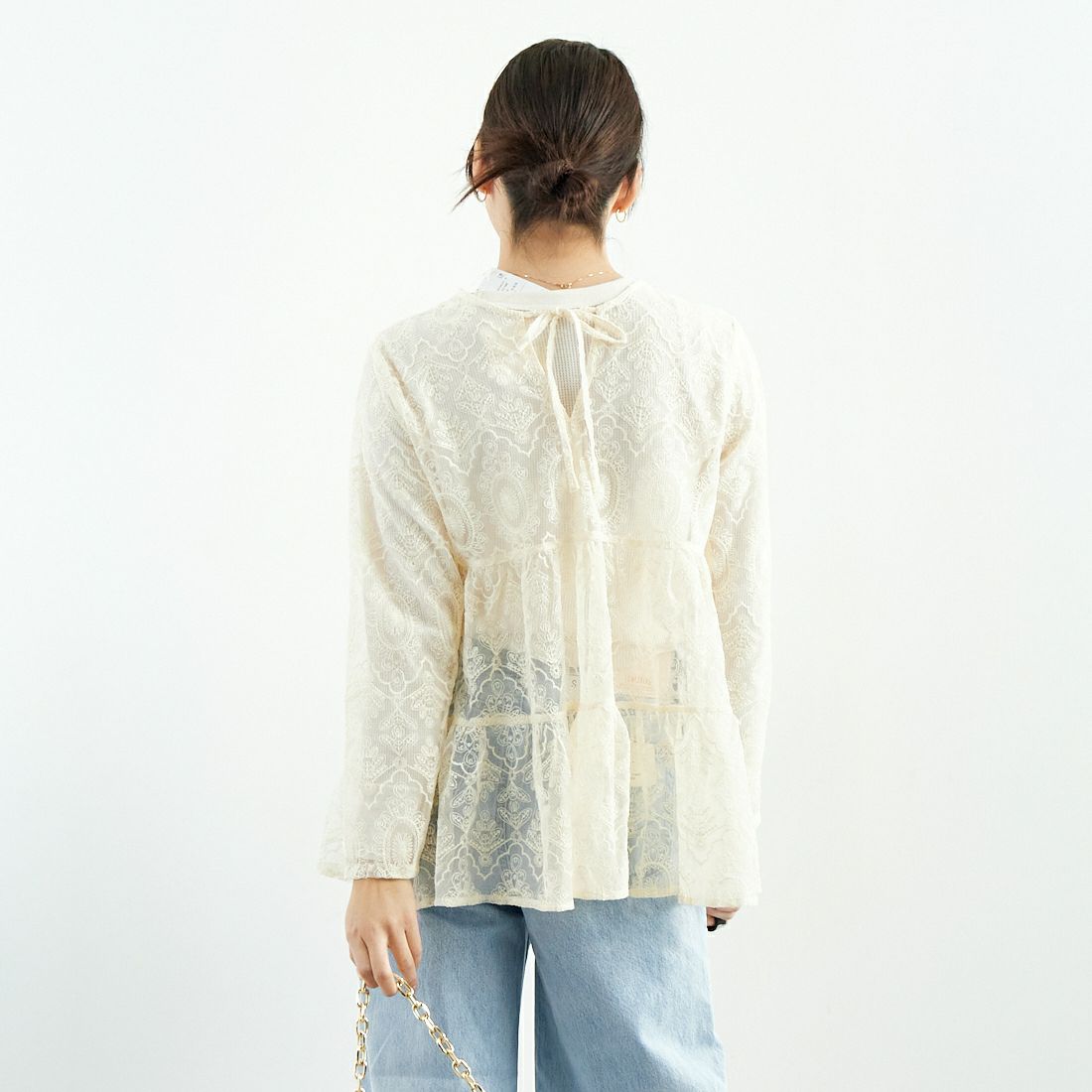 TORRAZZO DONNA [トラッゾドンナ] レースティアードブラウス [6259-469] 43 BEIGE &&モデル身長：167cm 着用サイズ：F&&