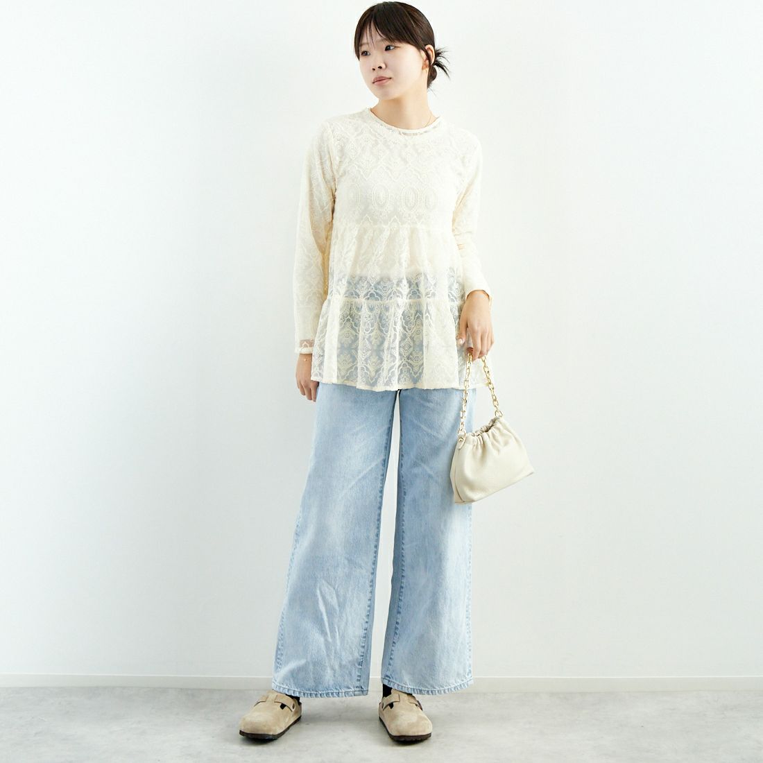TORRAZZO DONNA [トラッゾドンナ] レースティアードブラウス [6259-469] 43 BEIGE &&モデル身長：167cm 着用サイズ：F&&