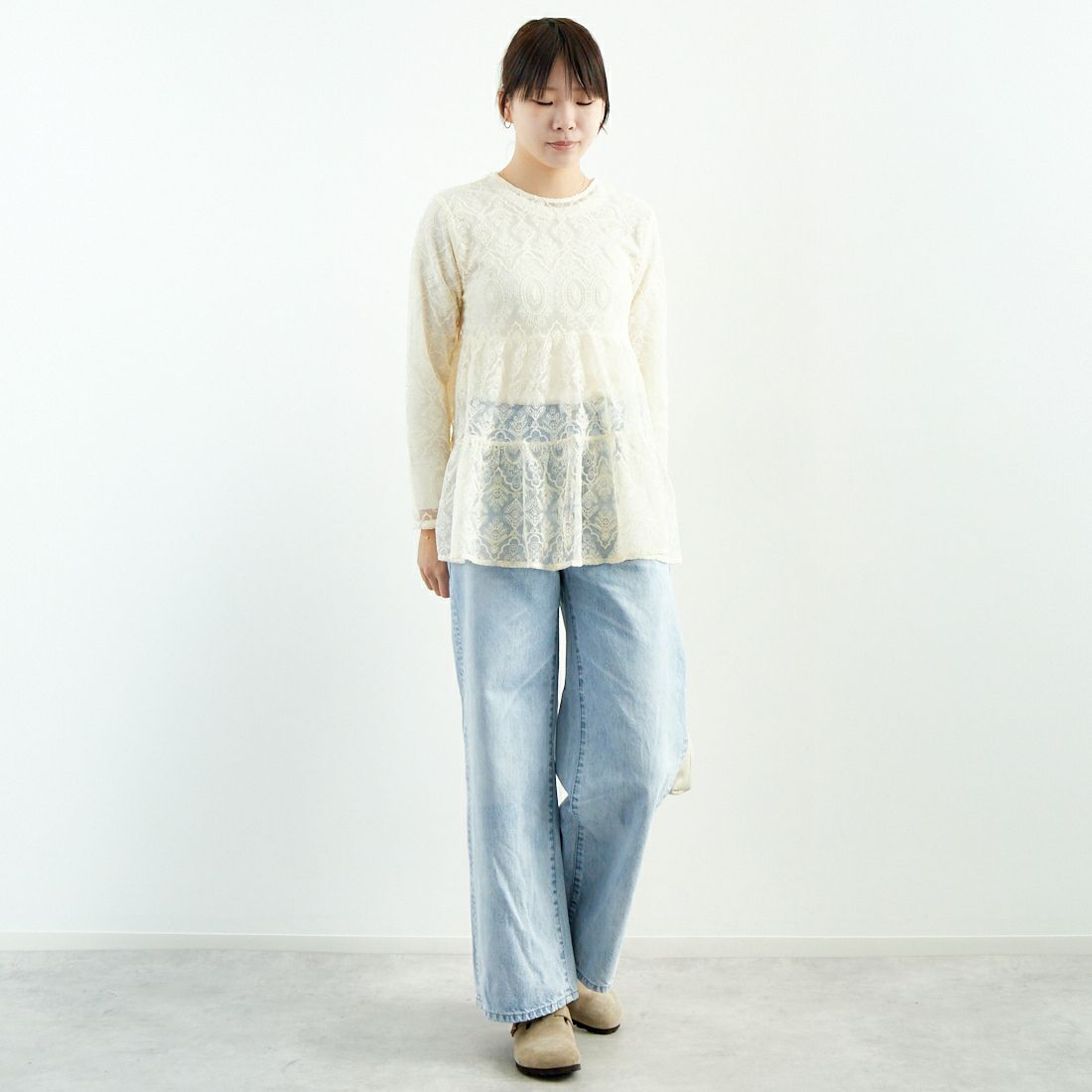 TORRAZZO DONNA [トラッゾドンナ] レースティアードブラウス [6259-469] 43 BEIGE &&モデル身長：167cm 着用サイズ：F&&