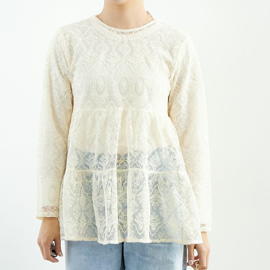 TORRAZZO DONNA [トラッゾドンナ] レースティアードブラウス [6259-469] 43 BEIGE &&モデル身長：167cm 着用サイズ：F&&
