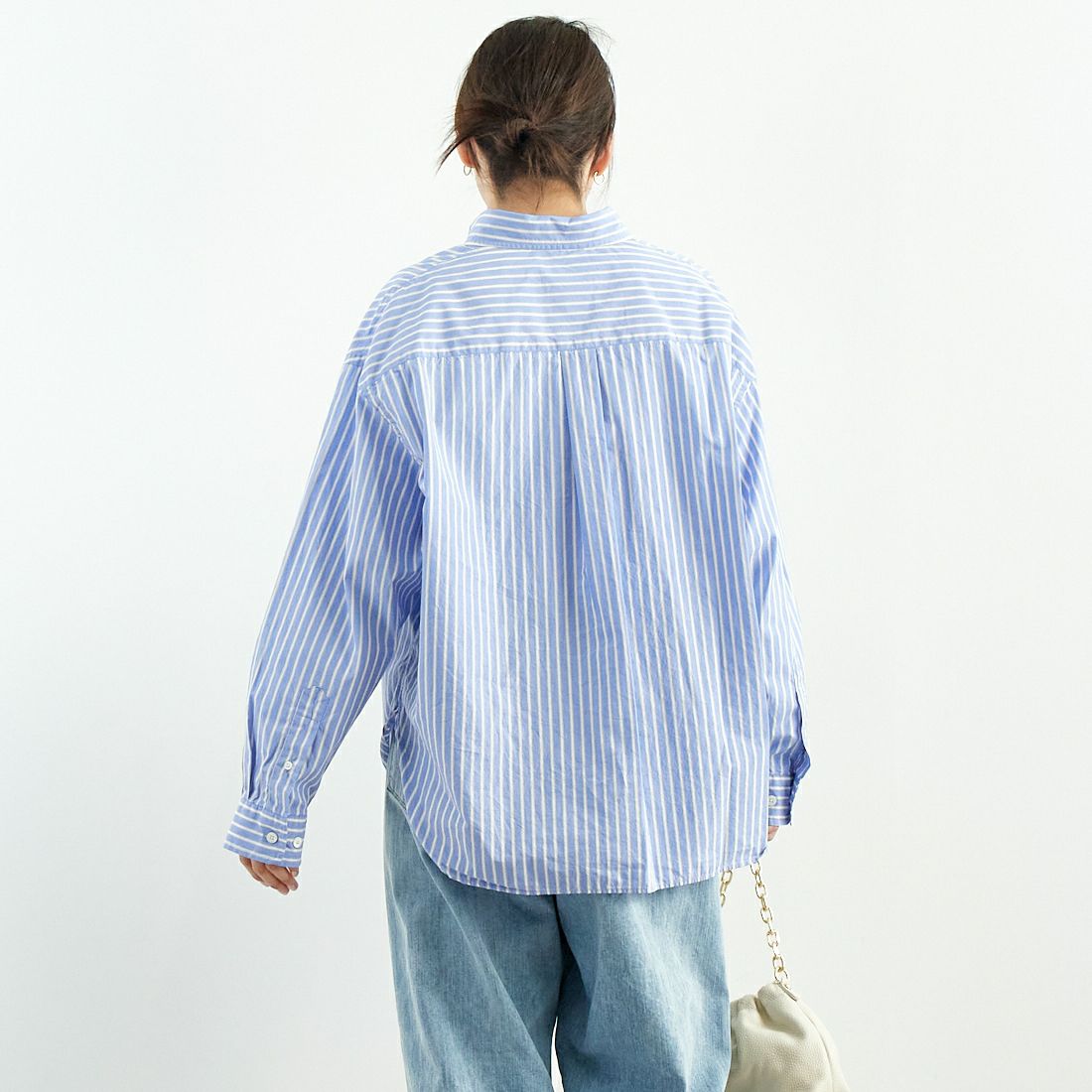 Gymphlex [ジムフレックス] ワンポイントロゴ刺繍 ボタンダウンシャツ [GY-B0198PSE] BLU/BEG ST &&モデル身長：167cm 着用サイズ：14&&