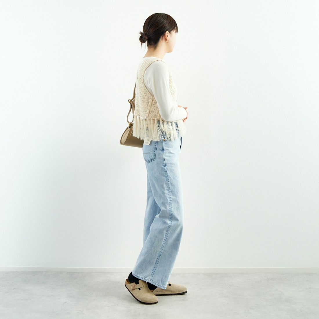 UNFIL [アンフィル] ダブルハニカムメッシュ フリンジニット [WVSP-UW112] MILK &&モデル身長：167cm 着用サイズ：1&&