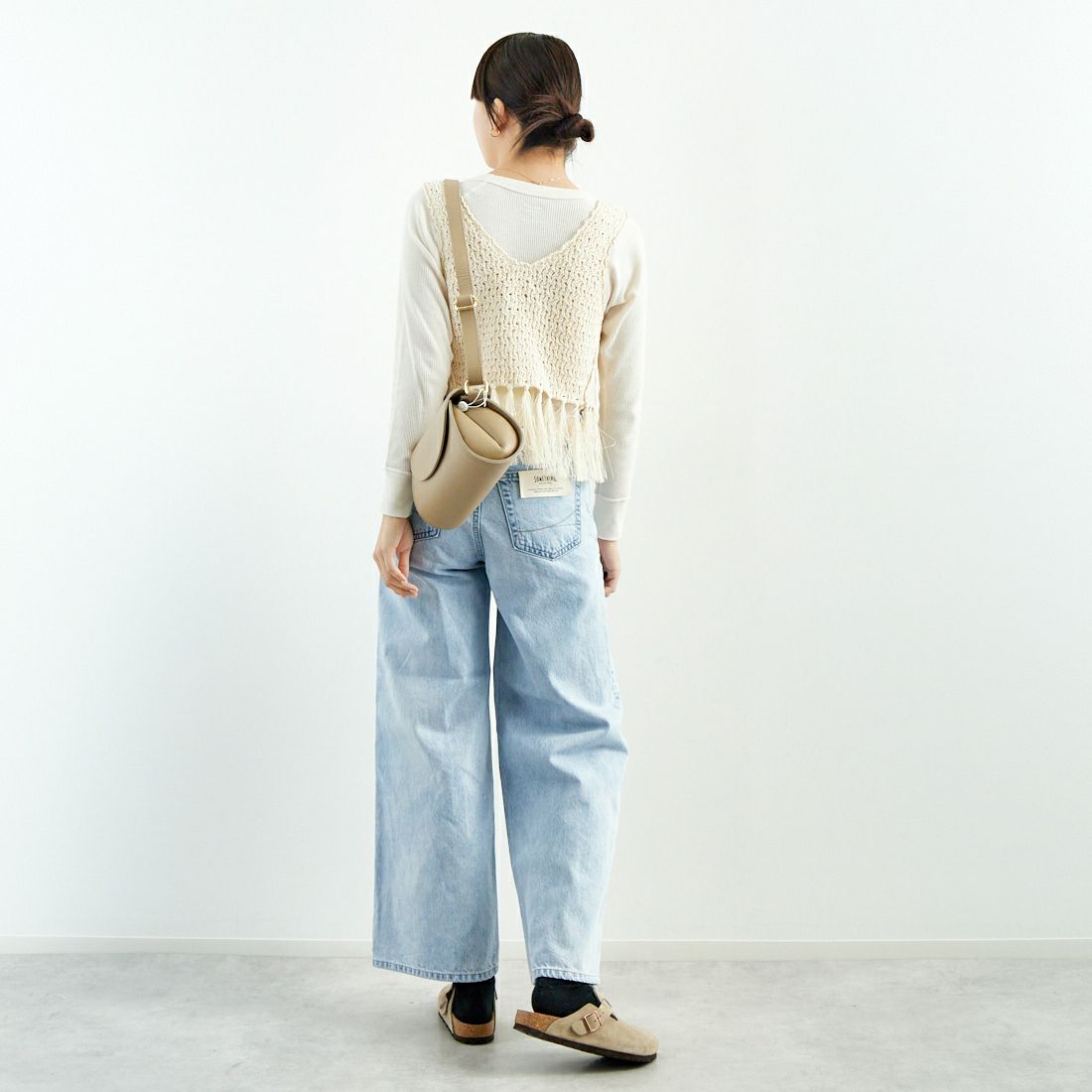 UNFIL [アンフィル] ダブルハニカムメッシュ フリンジニット [WVSP-UW112] MILK &&モデル身長：167cm 着用サイズ：1&&