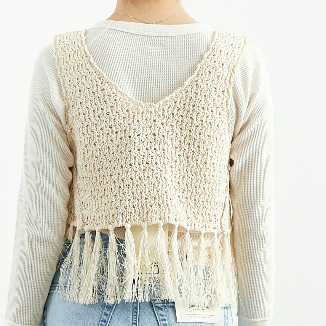 UNFIL [アンフィル] ダブルハニカムメッシュ フリンジニット [WVSP-UW112] MILK &&モデル身長：167cm 着用サイズ：1&&