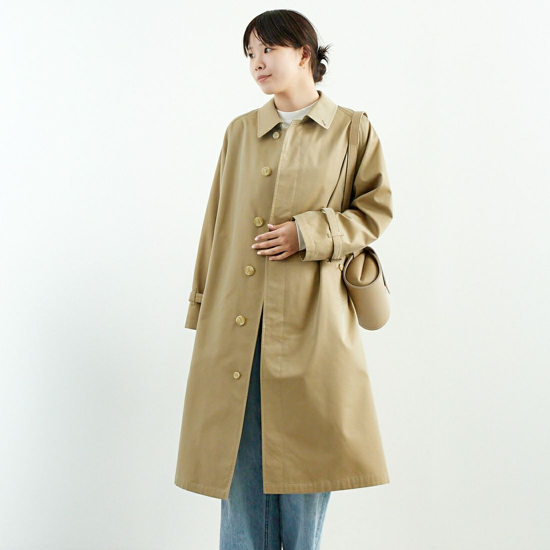 Gymphlex [ジムフレックス] ベルテッド バルマカーンコート [GY-A0677SYR] BEIGE &&モデル身長：167cm 着用サイズ：12&&