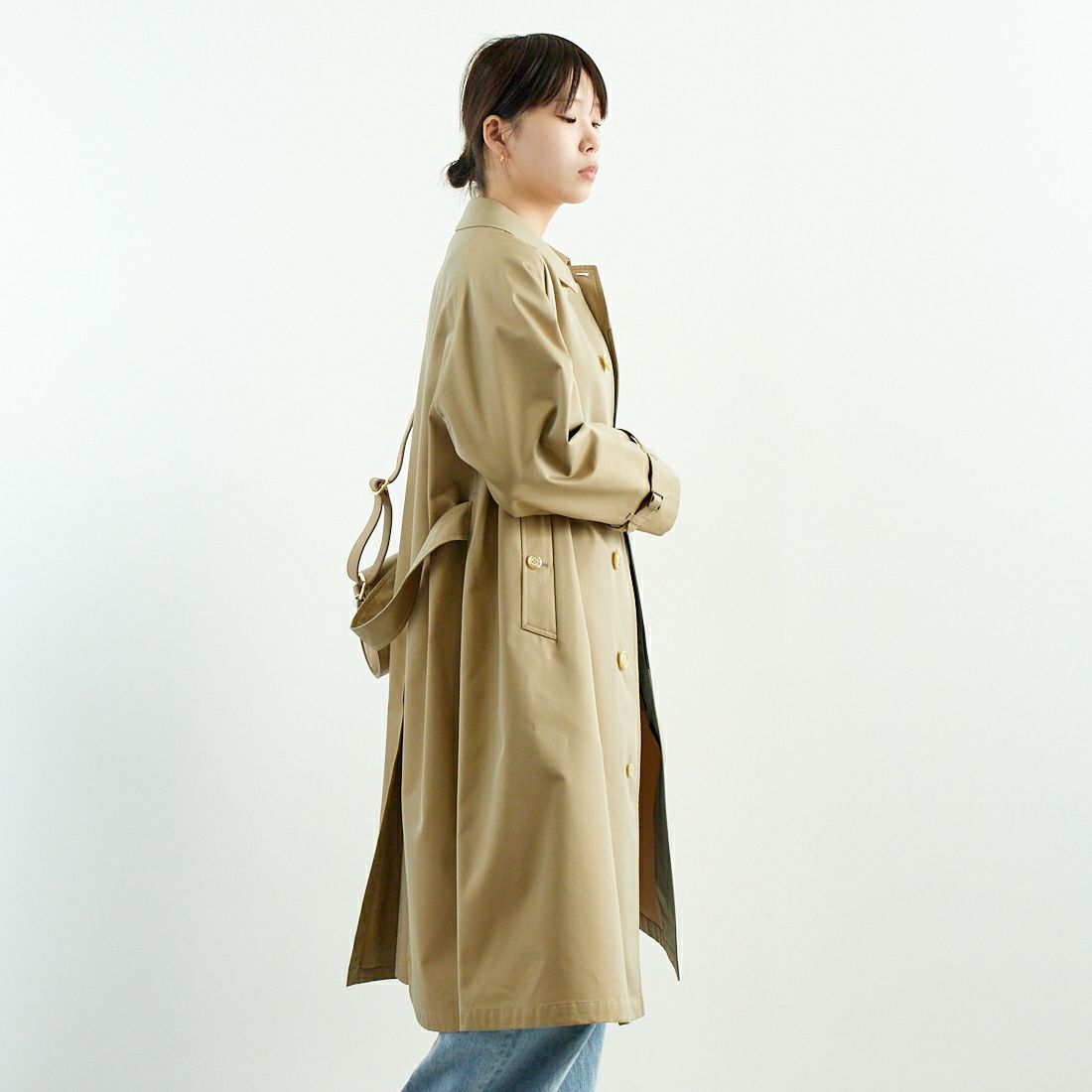 Gymphlex [ジムフレックス] ベルテッド バルマカーンコート [GY-A0677SYR] BEIGE &&モデル身長：167cm 着用サイズ：12&&