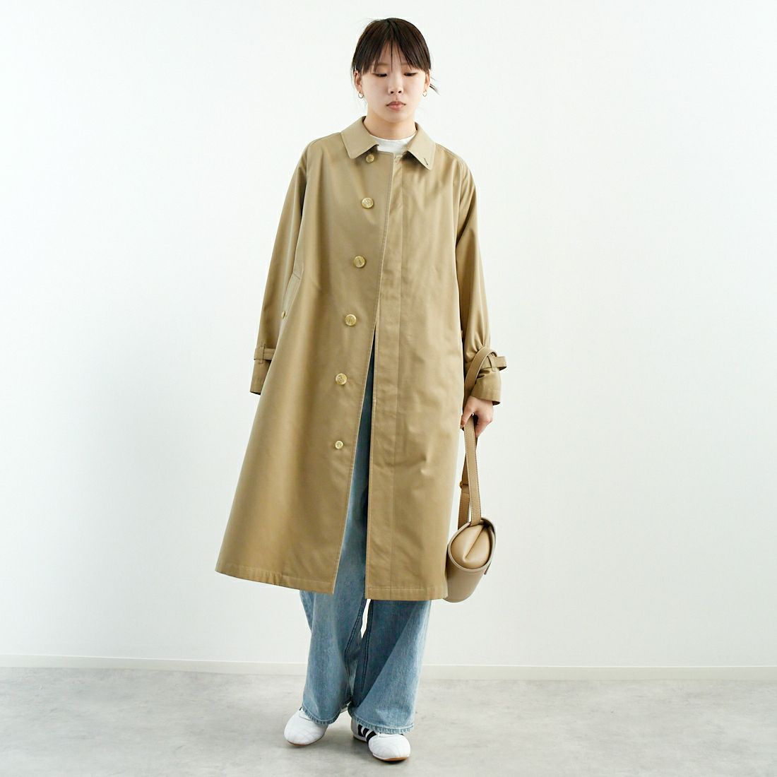 Gymphlex [ジムフレックス] ベルテッド バルマカーンコート [GY-A0677SYR] BEIGE &&モデル身長：167cm 着用サイズ：12&&