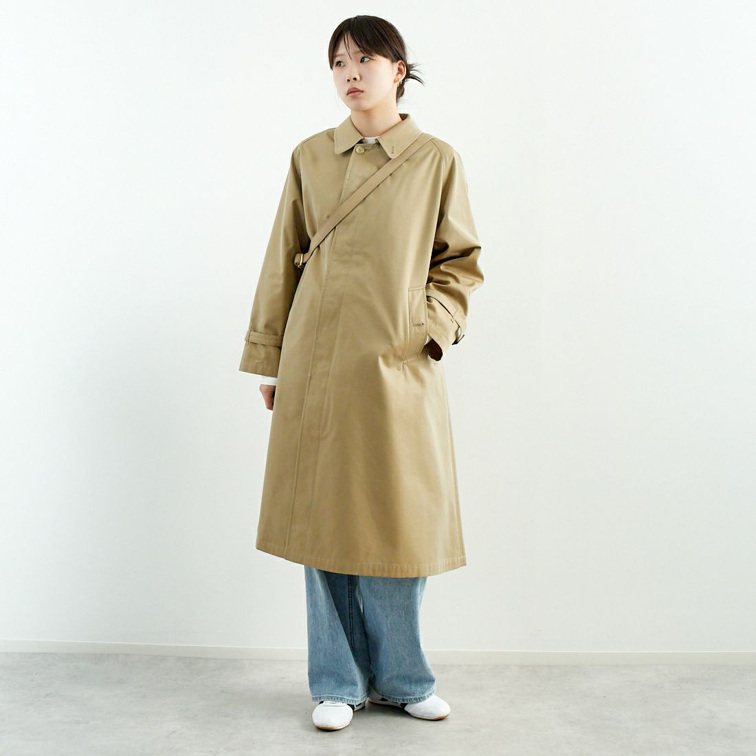 Gymphlex [ジムフレックス] ベルテッド バルマカーンコート [GY-A0677SYR] BEIGE &&モデル身長：167cm 着用サイズ：12&&