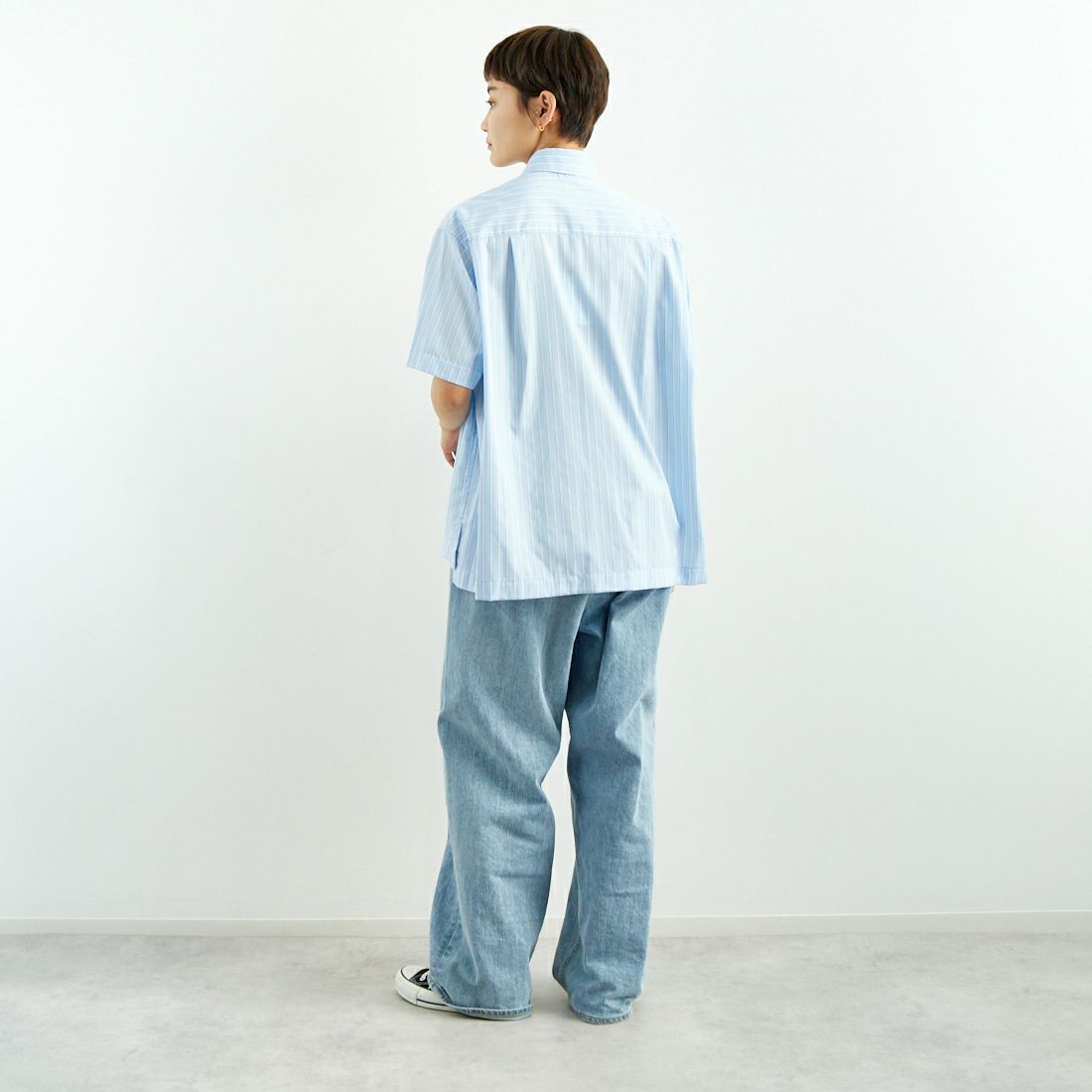 RhodolirioN [ロドリリオン] ストライプフリルポケットシャツ [QT1020] STRIPE &&モデル身長：160cm 着用サイズ：ONE SIZE&&