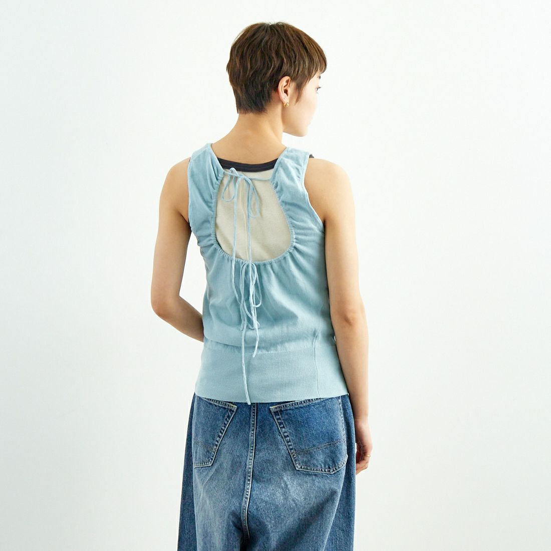RhodolirioN [ロドリリオン] 2WAYシアータンクトップニット [QT1058] B SAX &&モデル身長：160cm 着用サイズ：ONE SIZE&&