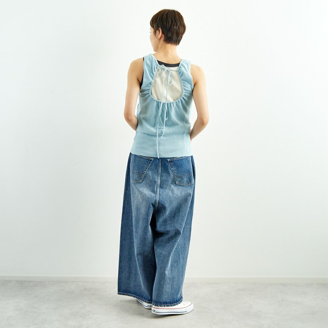 RhodolirioN [ロドリリオン] 2WAYシアータンクトップニット [QT1058] B SAX &&モデル身長：160cm 着用サイズ：ONE SIZE&&