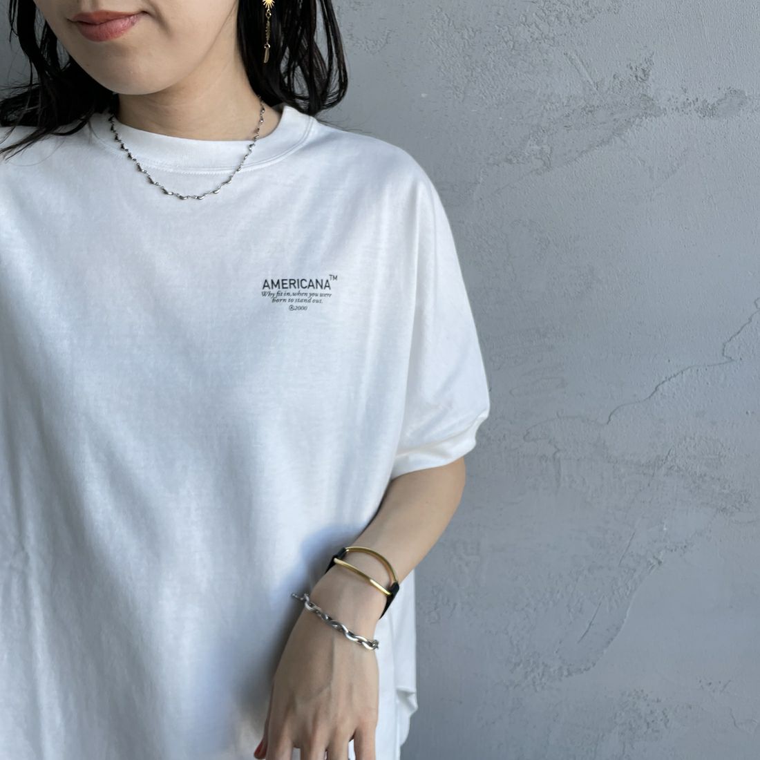 Americana × JEANS FACTORY [アメリカーナ × ジーンズファクトリー] 別注 ラウンドヘム バックプリントTシャツ [ASO-M-790-3-JF] WHITE