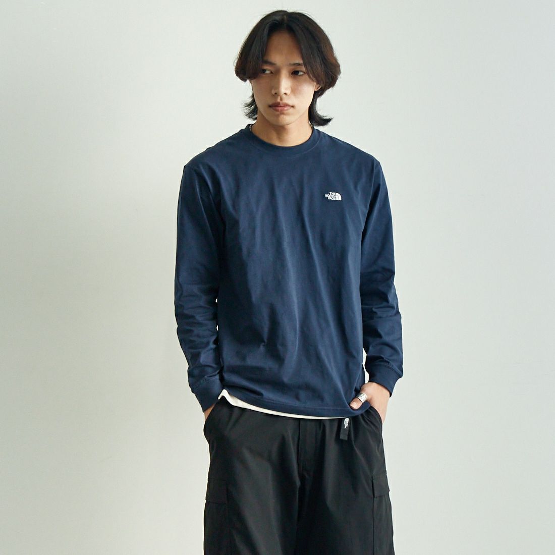 THE NORTH FACE [ザ ノースフェイス] ロングスリーブフラッシュドライヌプシコットンティー [NT32535] UN &&モデル身長：179cm 着用サイズ：M&&