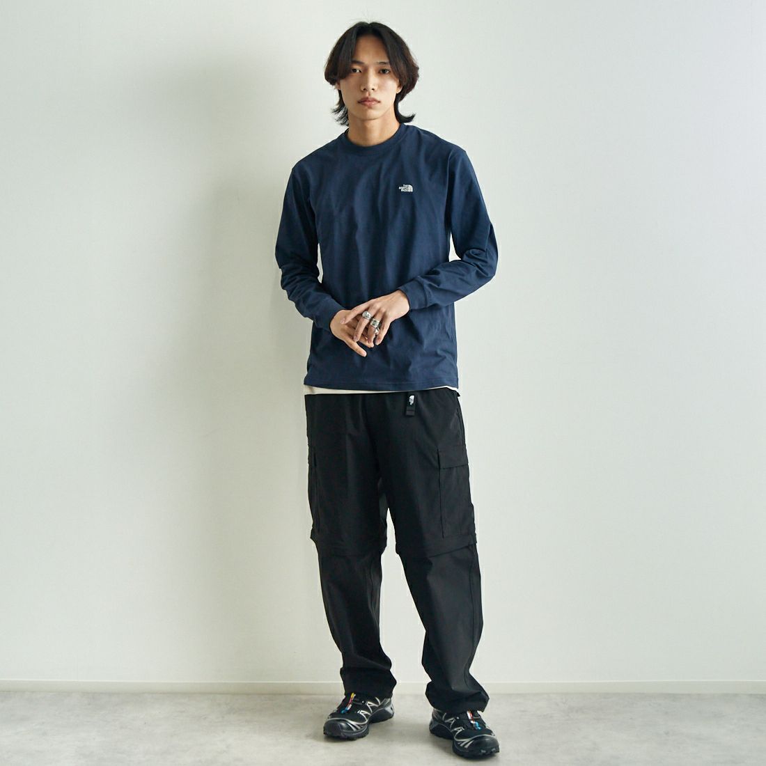 THE NORTH FACE [ザ ノースフェイス] ロングスリーブフラッシュドライヌプシコットンティー [NT32535] UN &&モデル身長：179cm 着用サイズ：M&&